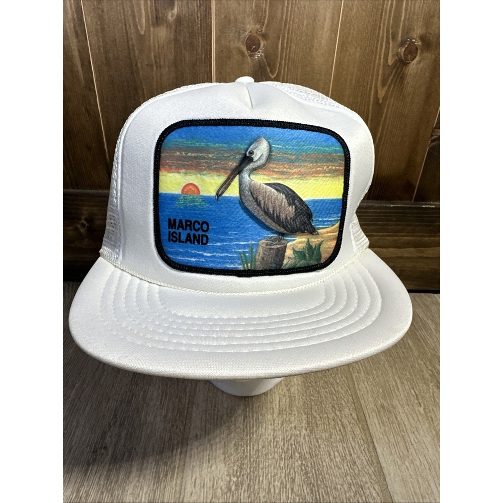 Vintage NWOT Marco Island Hat With Patches - Never Worn Pelican Beach Style